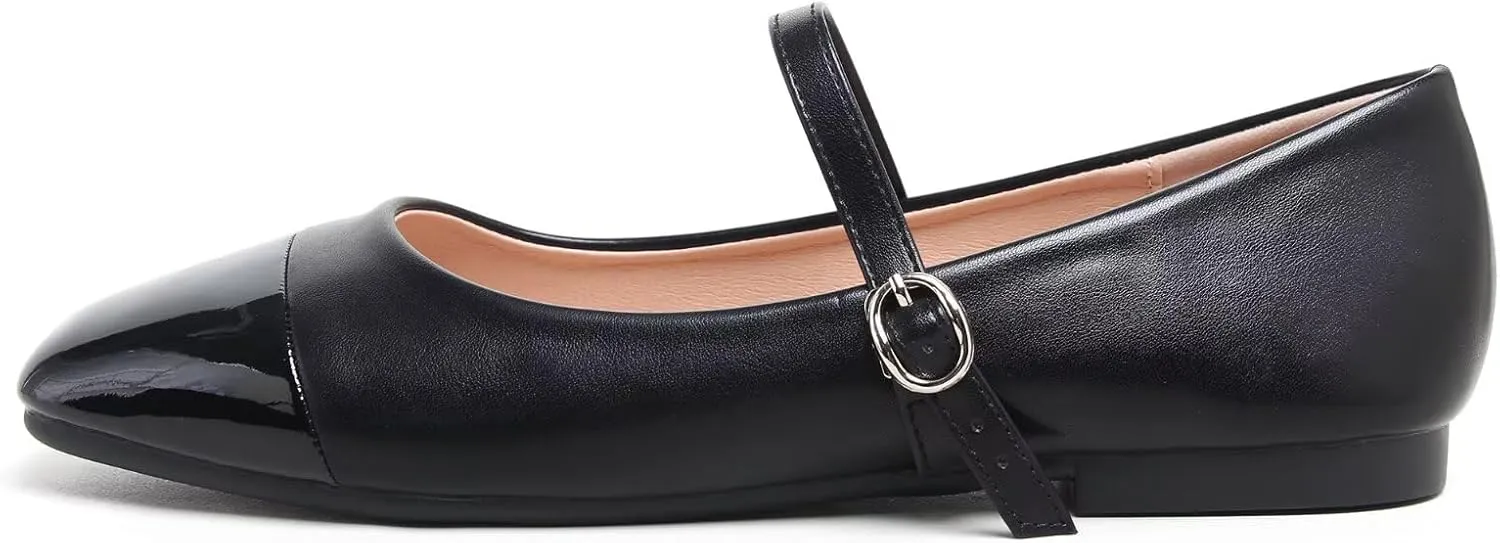 Dear Time Mary Jane Flats for Women Ballets Flats Strap Shoes Dressy Comfortable Square Toe Mary Jane Buckle Flats Shoes