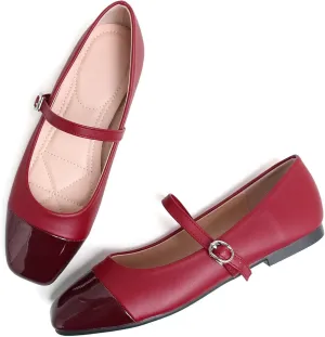 Dear Time Mary Jane Flats for Women Ballets Flats Strap Shoes Dressy Comfortable Square Toe Mary Jane Buckle Flats Shoes