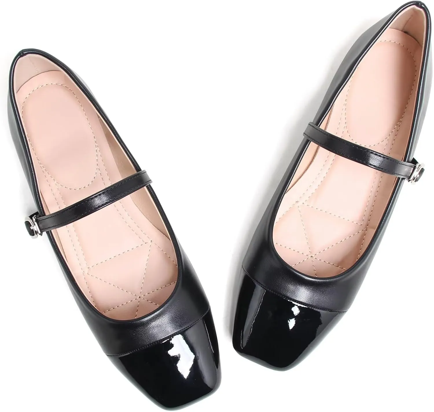 Dear Time Mary Jane Flats for Women Ballets Flats Strap Shoes Dressy Comfortable Square Toe Mary Jane Buckle Flats Shoes