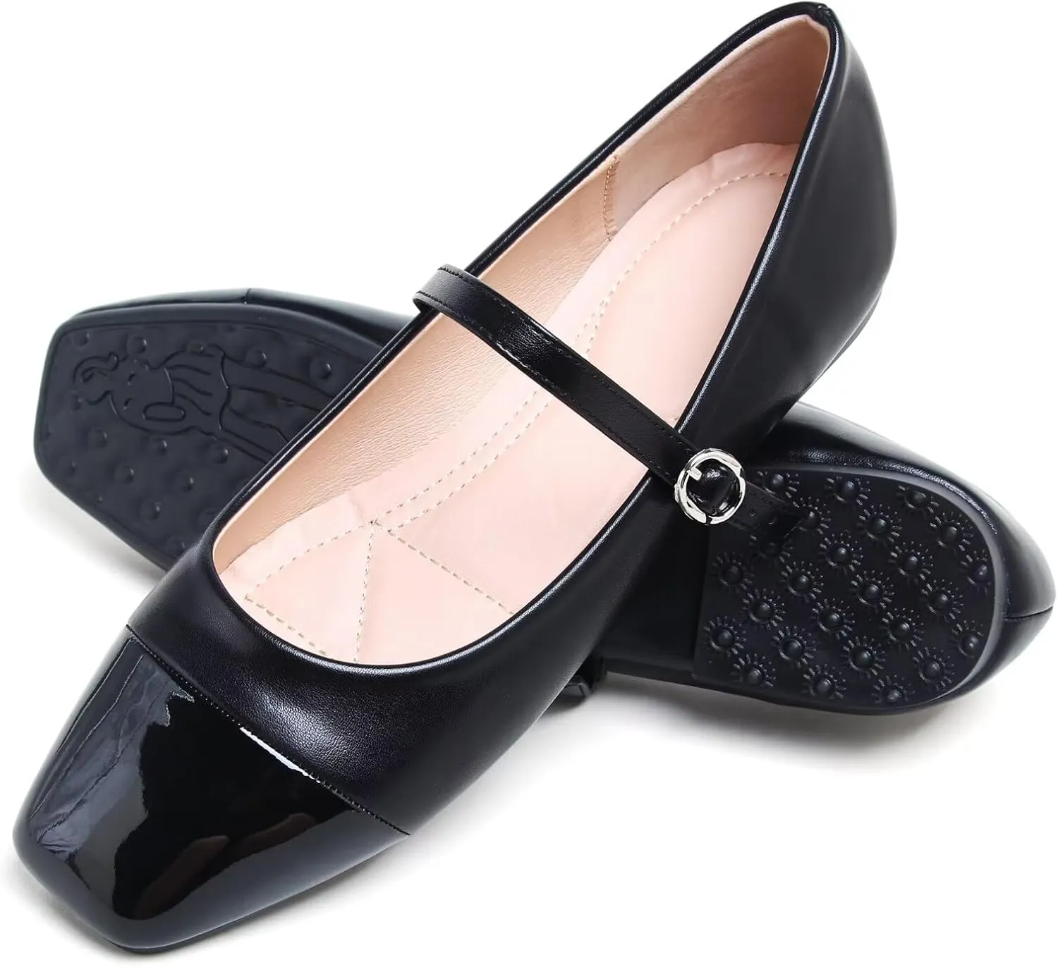 Dear Time Mary Jane Flats for Women Ballets Flats Strap Shoes Dressy Comfortable Square Toe Mary Jane Buckle Flats Shoes