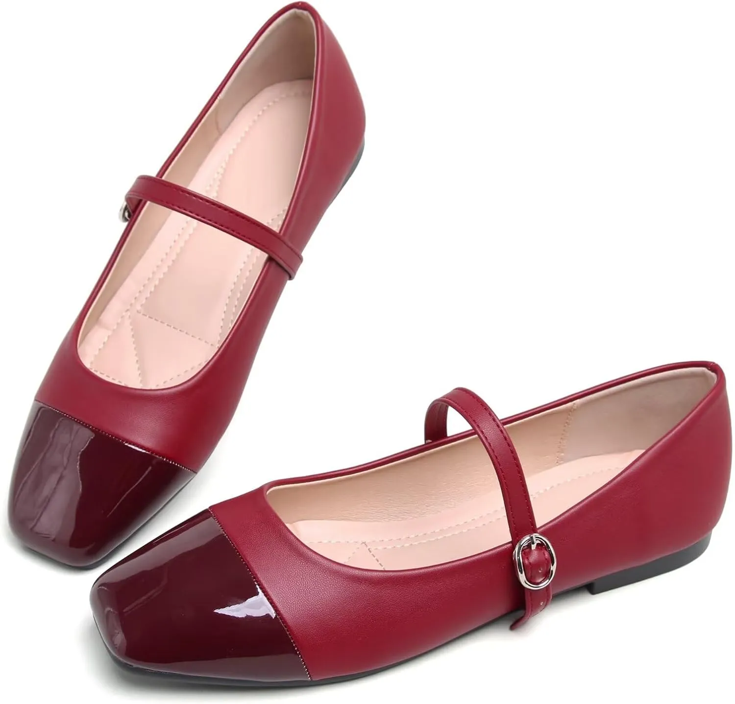Dear Time Mary Jane Flats for Women Ballets Flats Strap Shoes Dressy Comfortable Square Toe Mary Jane Buckle Flats Shoes