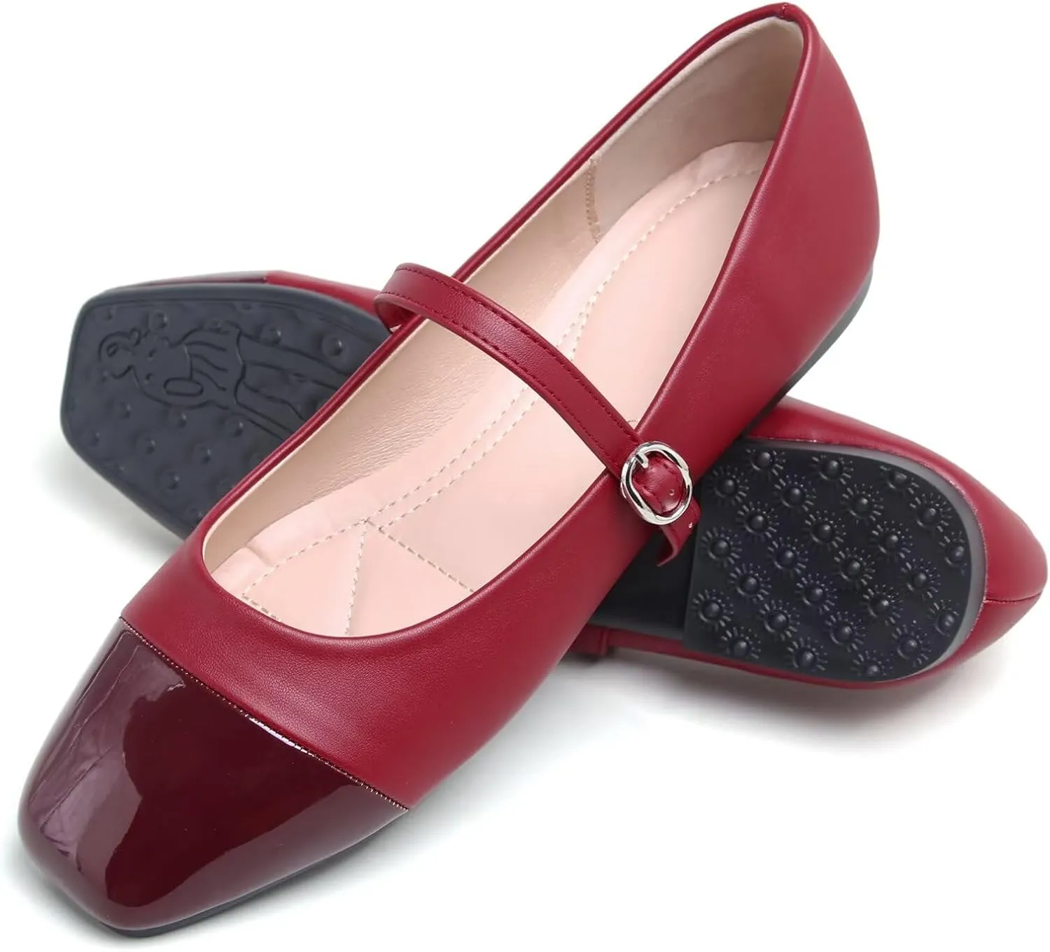 Dear Time Mary Jane Flats for Women Ballets Flats Strap Shoes Dressy Comfortable Square Toe Mary Jane Buckle Flats Shoes