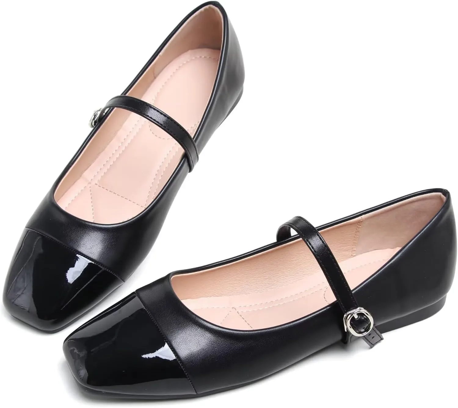 Dear Time Mary Jane Flats for Women Ballets Flats Strap Shoes Dressy Comfortable Square Toe Mary Jane Buckle Flats Shoes