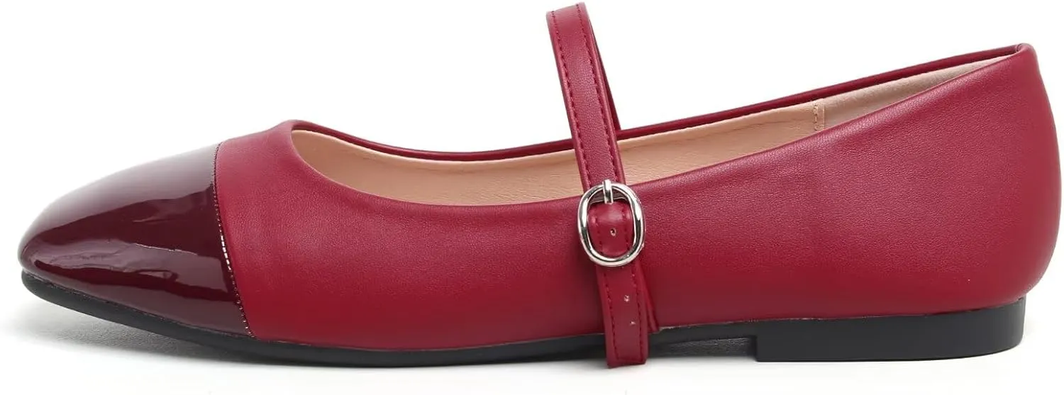 Dear Time Mary Jane Flats for Women Ballets Flats Strap Shoes Dressy Comfortable Square Toe Mary Jane Buckle Flats Shoes
