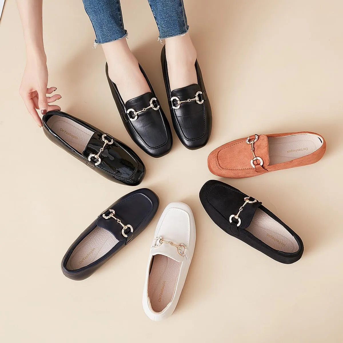 DeYashopin Womens Loafers Shoes Fashion Low Heel Slip on Shoes Comfortable Driving Flats