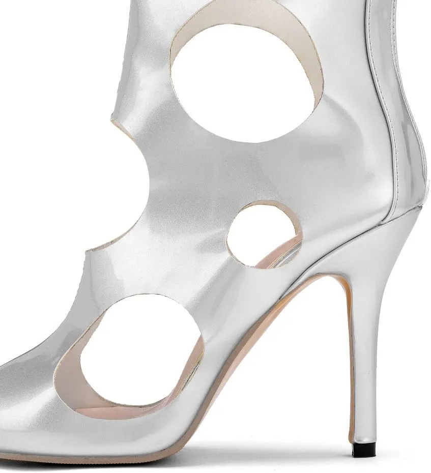 DINTAHA Peep Toe Knee High Heel Sandals Cage Sandal Heels Open Toe Knee High Stiletto Boots