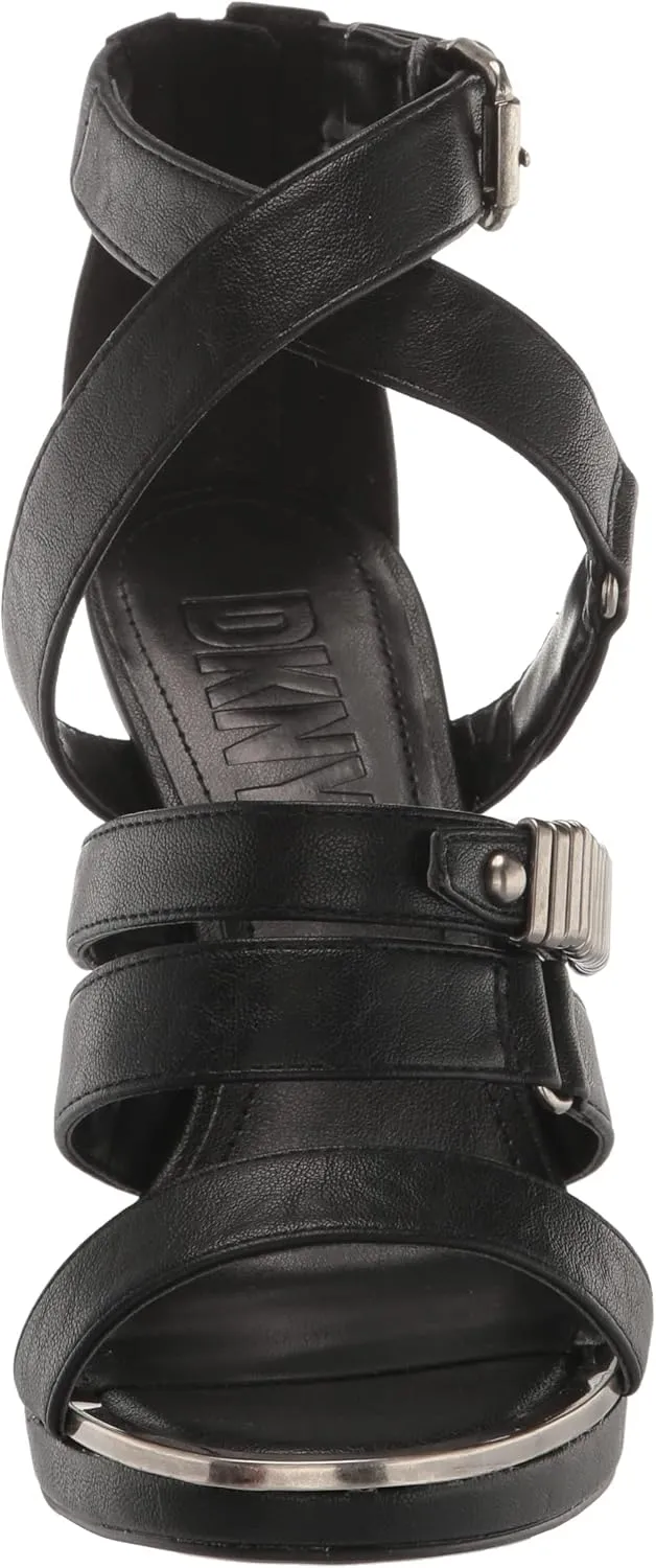 DKNY Women's Silver Detail Strappy Buckle Open Toe Heel Heeled Sandal