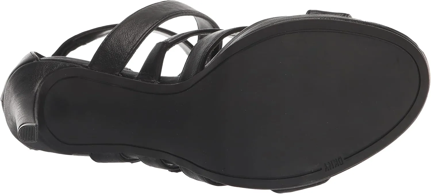 DKNY Women's Silver Detail Strappy Buckle Open Toe Heel Heeled Sandal