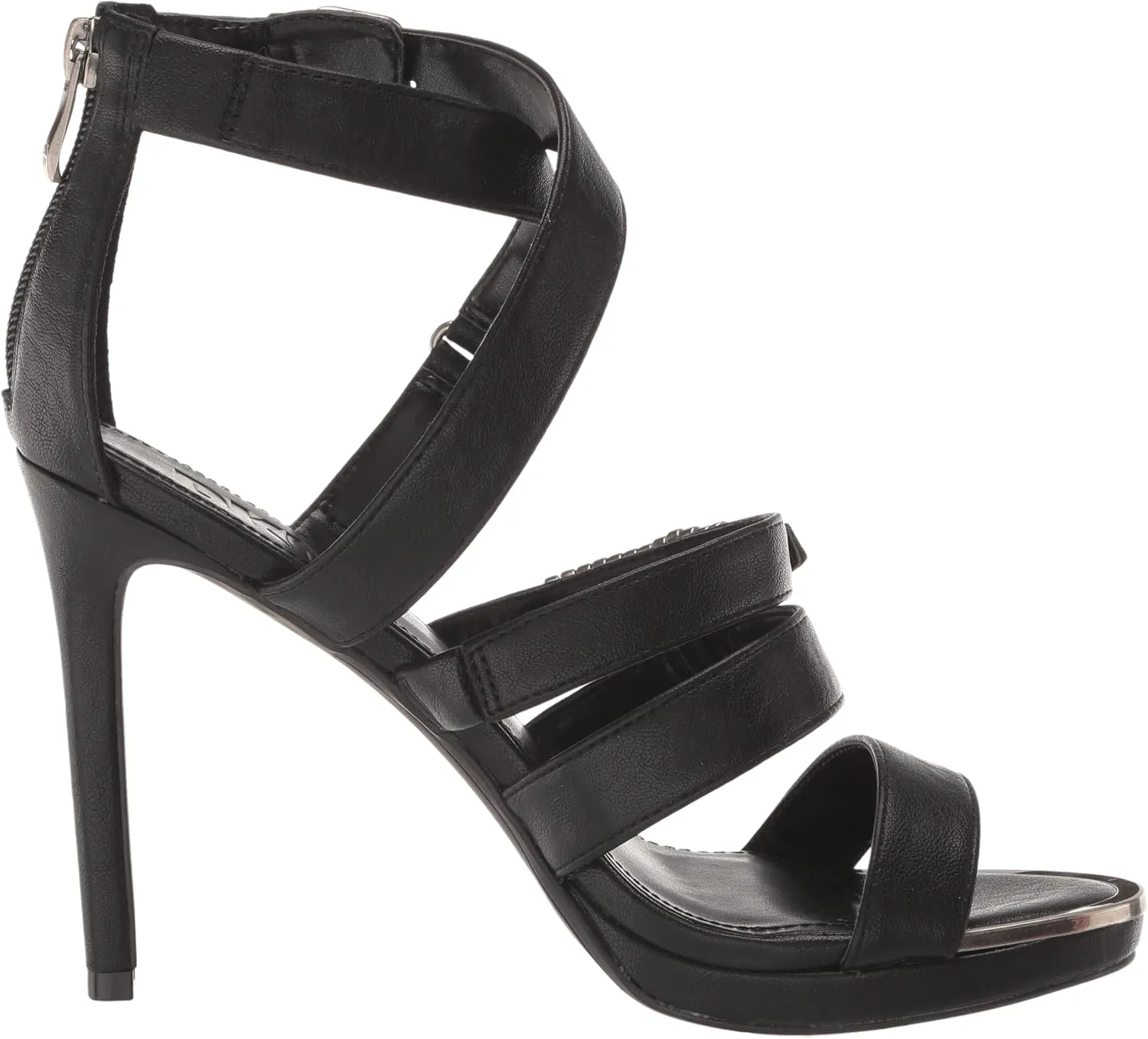 DKNY Women's Silver Detail Strappy Buckle Open Toe Heel Heeled Sandal