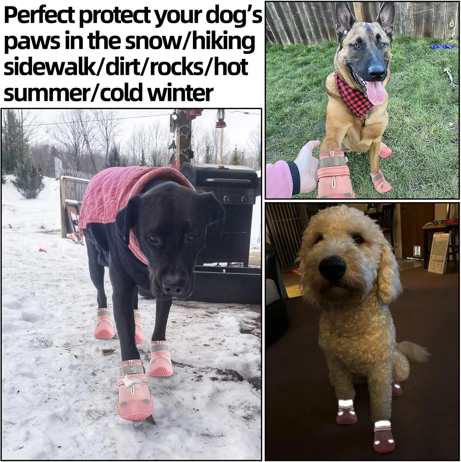 Dog Shoes for Large Dogs, Medium Dog Boots & Paw Protectors for Hardwood Floors, Outdoor Dog Booties for Hot Pavement Winter Snow Hiking, Waterproof Dog Shoes with Reflective Strips Size 7