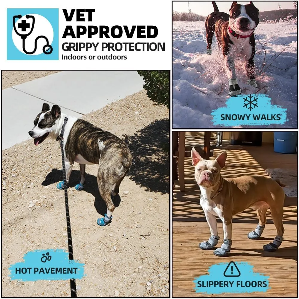 Dog Shoes for Large Dogs, Medium Dog Boots & Paw Protectors for Hardwood Floors, Outdoor Dog Booties for Hot Pavement Winter Snow Hiking, Waterproof Dog Shoes with Reflective Strips Size 7
