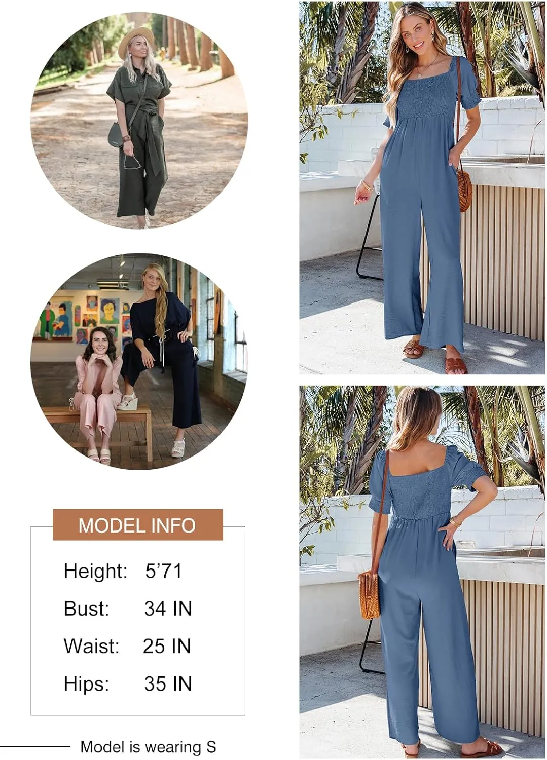 Dokotoo Jumpsuits for Women 2025 Summer Lantern Sleeves Rompers Wide Leg Casual Overalls with Pockets