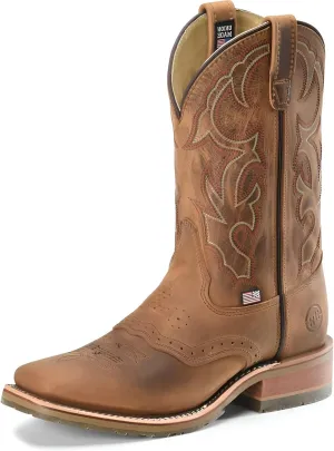 DOUBLE-H 11" Jase Square Toe Western Boots for Men - Texon Insole with Cork Inlay, Oil- and Slip-Resistant I.C.E. Outsole, EH-Rated and Made in USA, Brown - 10.5 D
