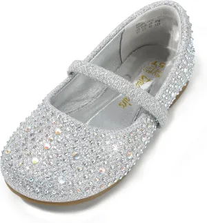 DREAM PAIRS Girls Mary Jane Rhinestone Dress Shoes Slip On Ballet Toddler Flats for Party, Wedding, Christmas