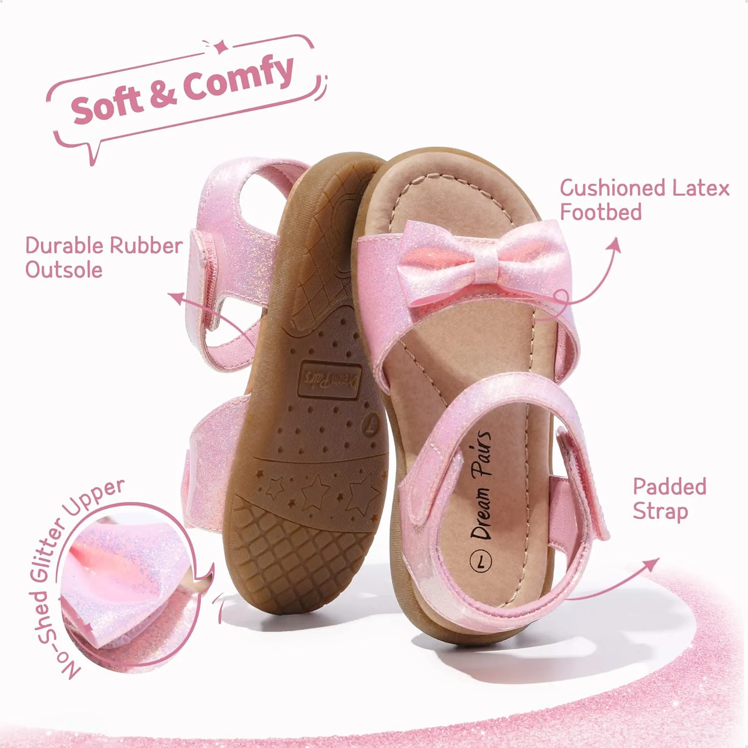 DREAM PAIRS Girls Sandals Fashion Bow Summer Shoes for Toddler/Little Kid