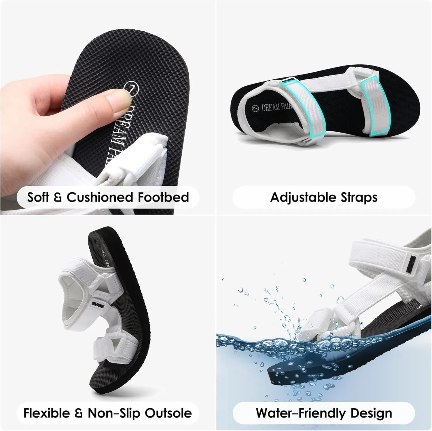 DREAM PAIRS Walking Sandals Women, Quick-Drying Light Weight Sport Hiking Sandals with Soft EVA Midsole for Beach Athletic Outdoor Summer Water Shoes