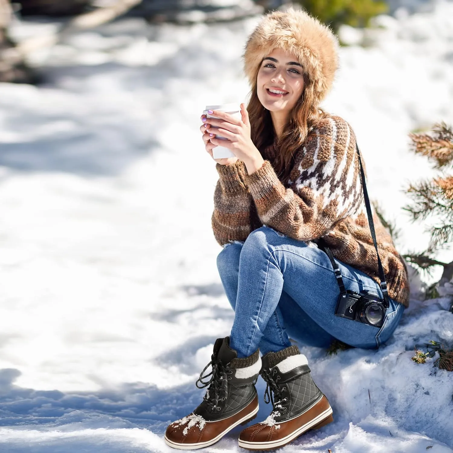 DREAM PAIRS Women's Mid Calf Waterproof Winter Snow Boots Monte