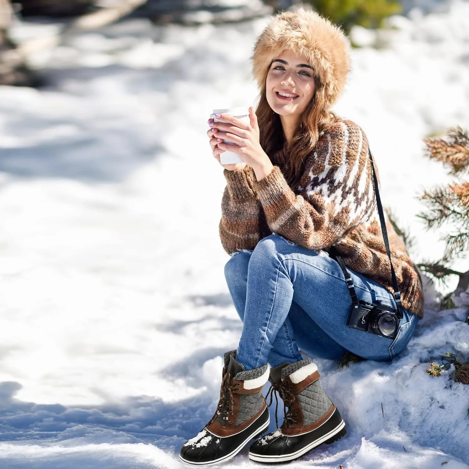 DREAM PAIRS Women's Mid Calf Waterproof Winter Snow Boots Monte