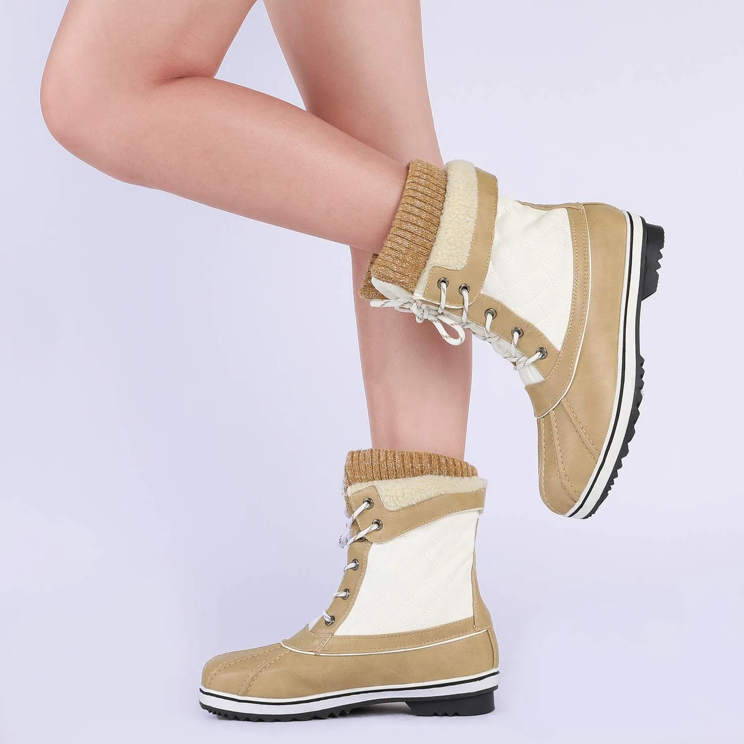 DREAM PAIRS Women's Mid Calf Waterproof Winter Snow Boots Monte