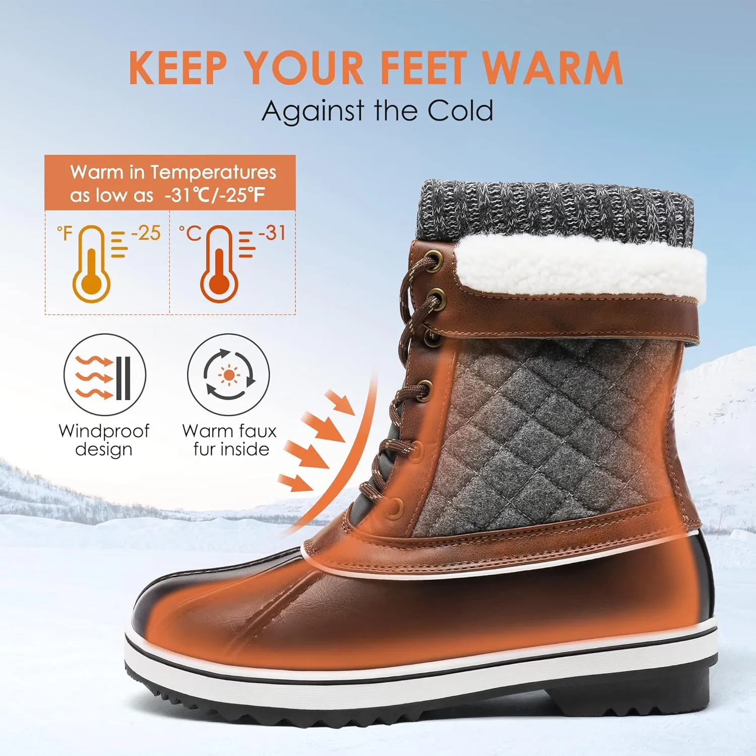 DREAM PAIRS Women's Mid Calf Waterproof Winter Snow Boots Monte