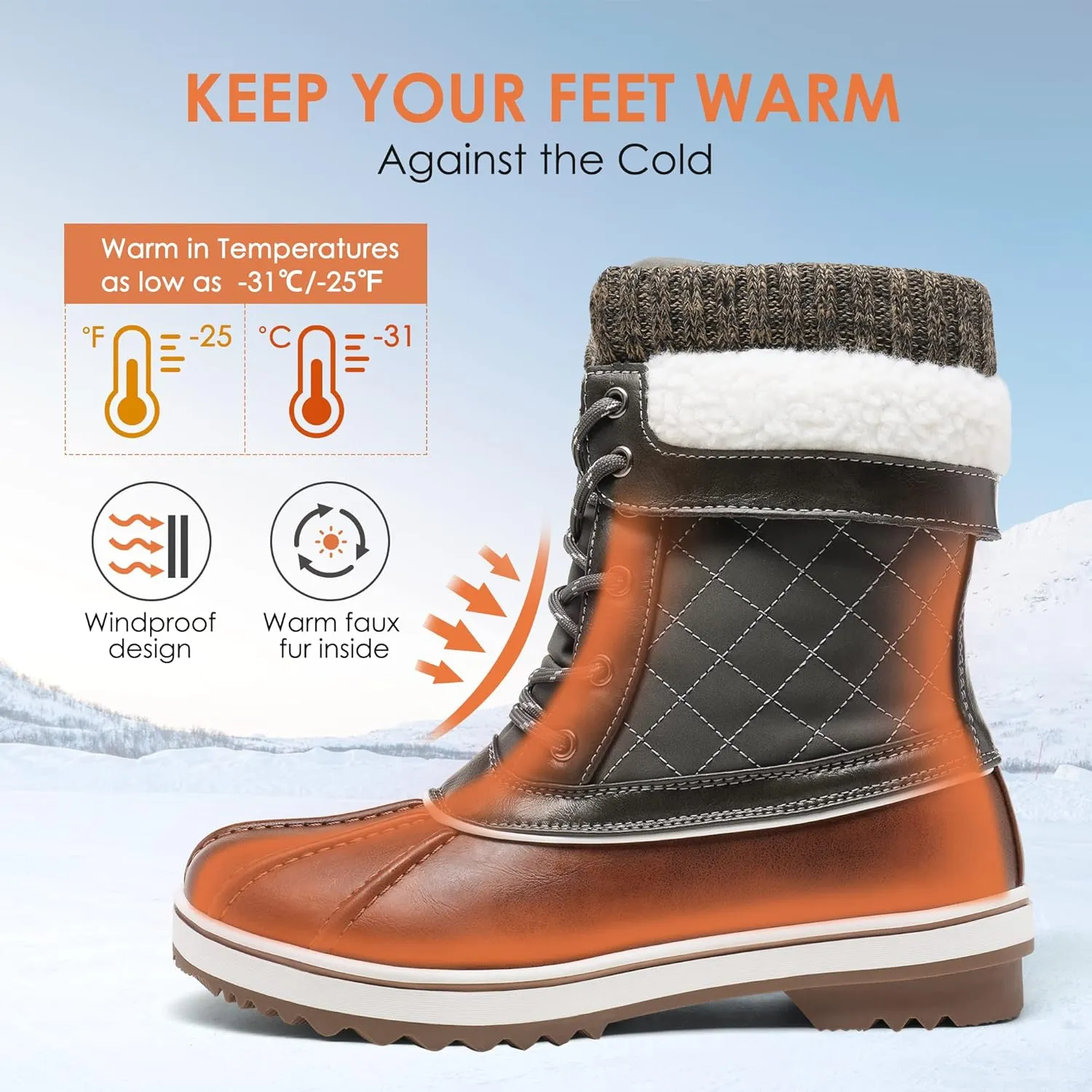 DREAM PAIRS Women's Mid Calf Waterproof Winter Snow Boots Monte