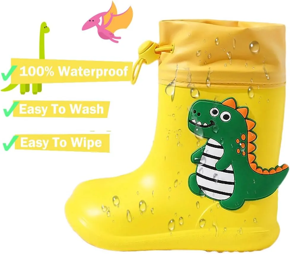 Drecage Kids Rain Boots Waterproof Lightweight EVA Rain Shoes for Toddler Girls Boys, with Elastic Cuff Ankle and Non-Slip Sole