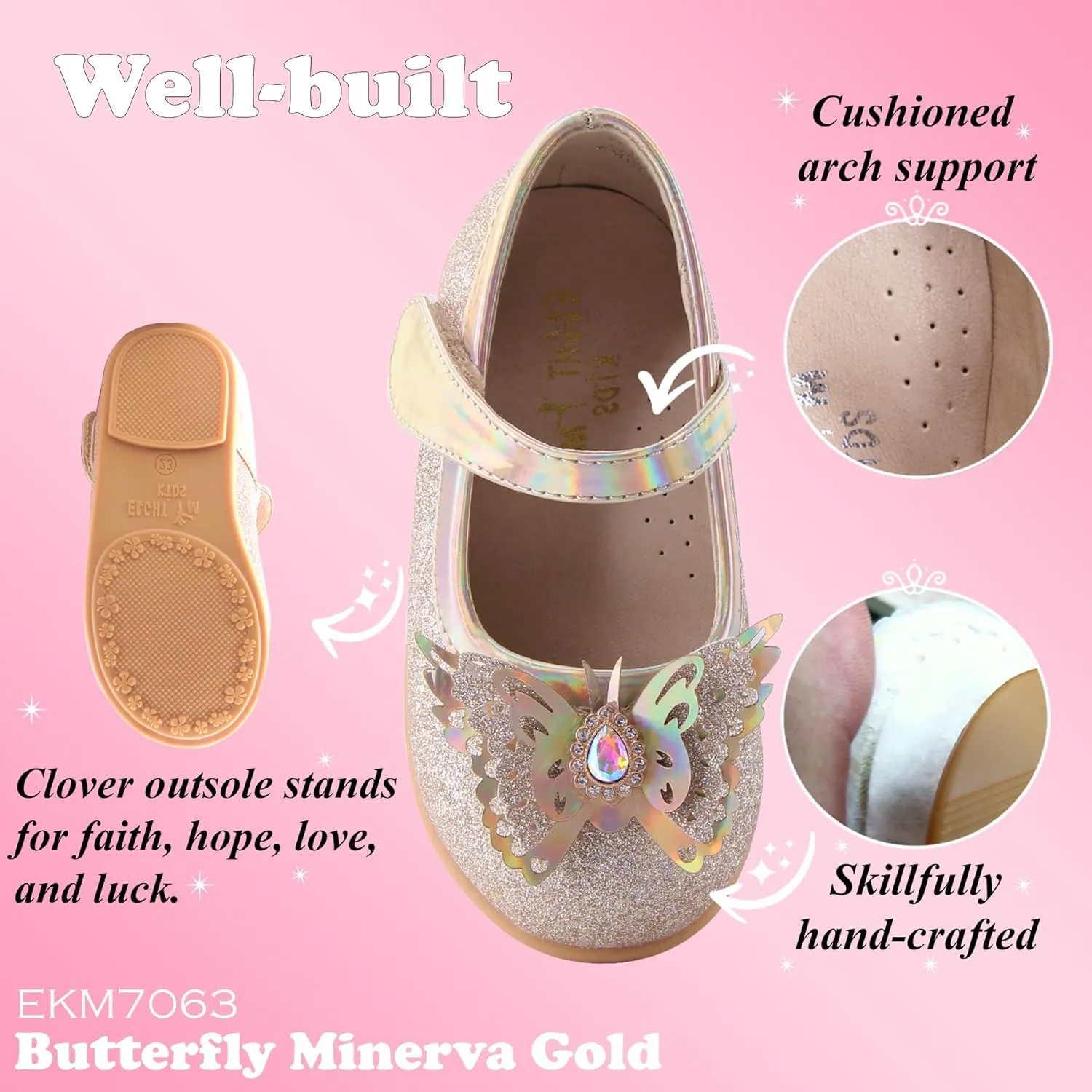 EIGHT KM Toddler Girls Dress Shoes – Girls Mary Jane Shoes | Mary Jane Flats - Ballet Flats – Party, Flower Girl, Wedding Dress Shoes for Girls – Comfortable & Non-Slip Design for Ages up to 7