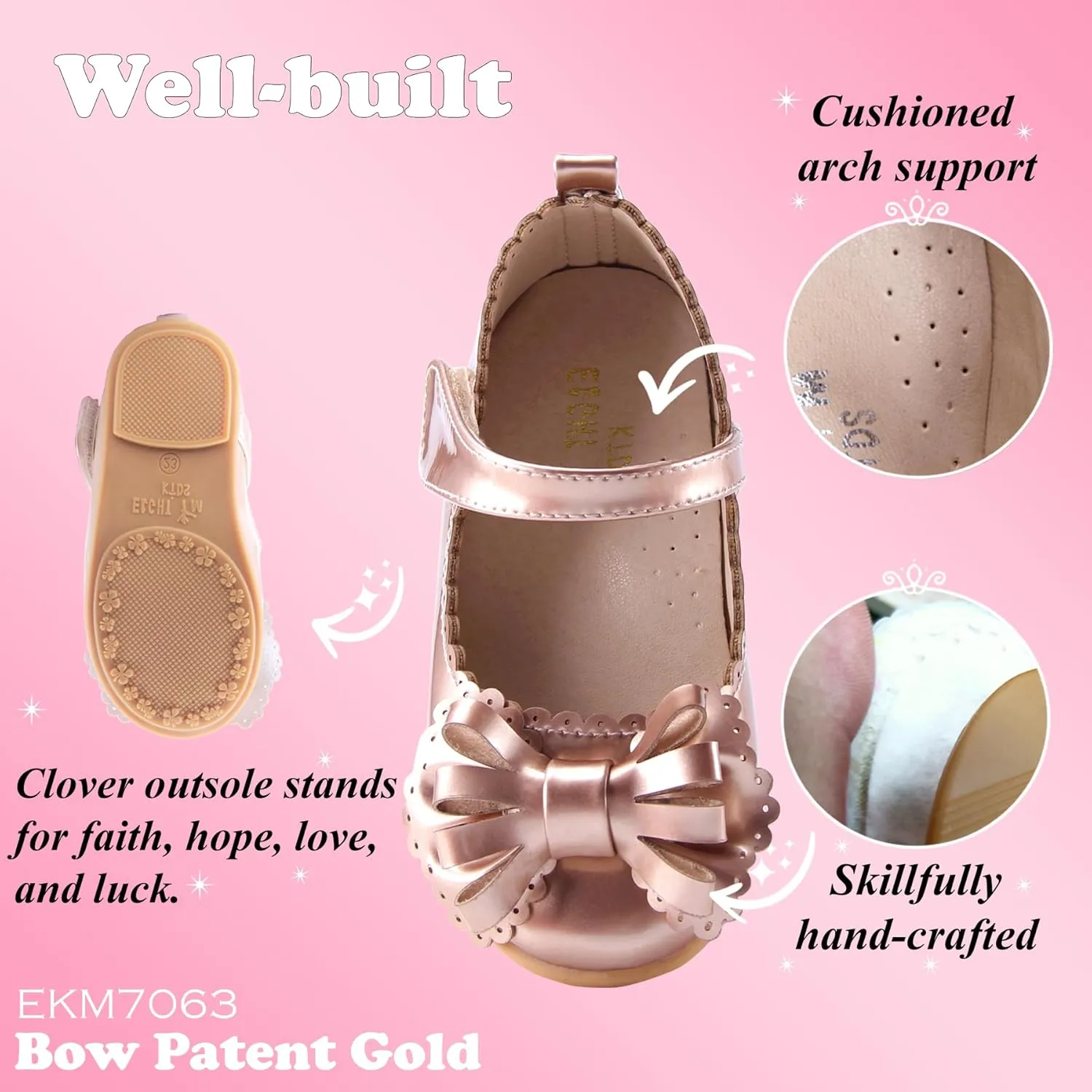 EIGHT KM Toddler Girls Dress Shoes – Girls Mary Jane Shoes | Mary Jane Flats - Ballet Flats – Party, Flower Girl, Wedding Dress Shoes for Girls – Comfortable & Non-Slip Design for Ages up to 7