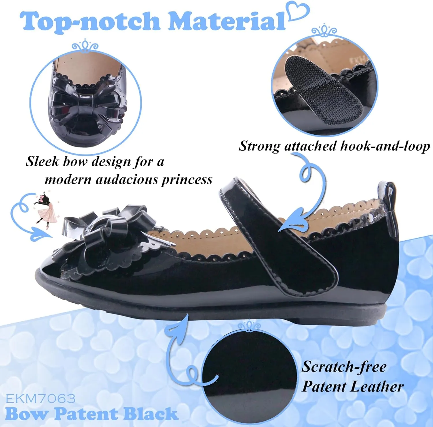 EIGHT KM Toddler Girls Dress Shoes – Girls Mary Jane Shoes | Mary Jane Flats - Ballet Flats – Party, Flower Girl, Wedding Dress Shoes for Girls – Comfortable & Non-Slip Design for Ages up to 7