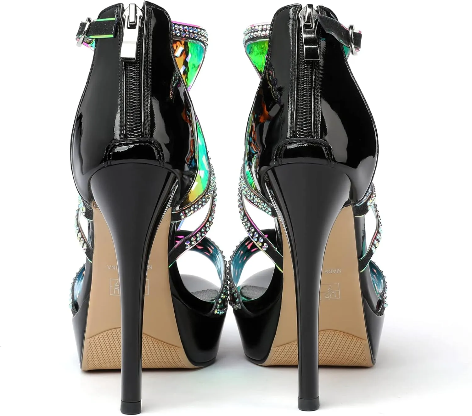 Eldof High Heeled Sandals for Women, Open Toe Strappy Platform Sandals, Cutout Gladiator Heels with Rinestones, Pumps Shoes for Dress Party Evening Summer