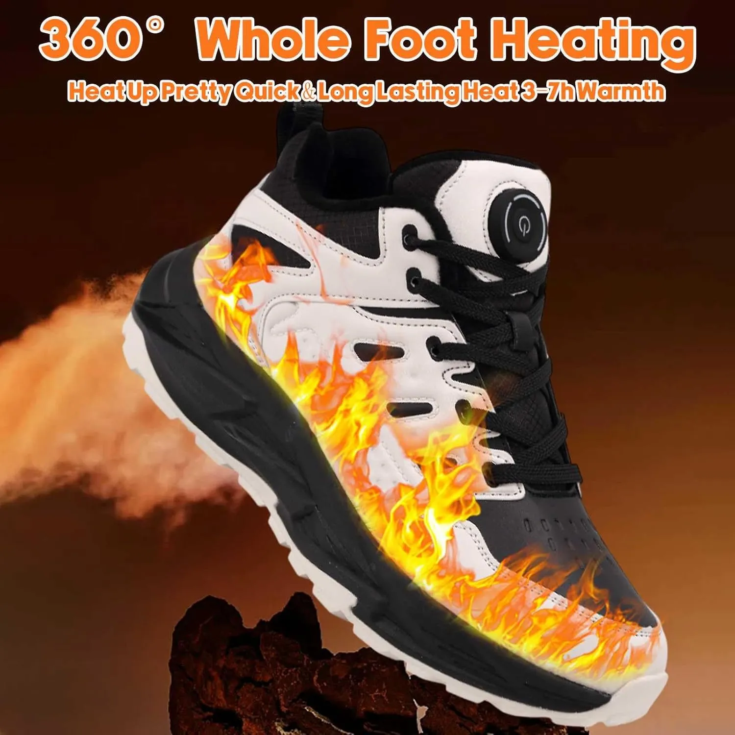Electric Heated Shoes for Women Men - Rechargeable Heated Sneakers with 3 Heating Levels 4000mAh Battery Feet Warmers Non Slip Waterproof Heated Sports Shoes for Winter Outdoor Work Sports