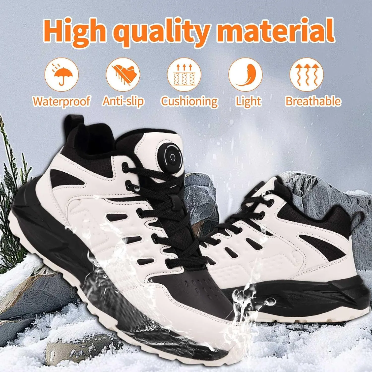 Electric Heated Shoes for Women Men - Rechargeable Heated Sneakers with 3 Heating Levels 4000mAh Battery Feet Warmers Non Slip Waterproof Heated Sports Shoes for Winter Outdoor Work Sports