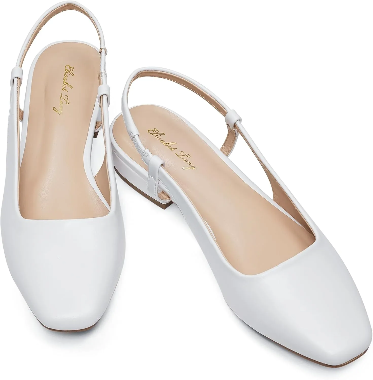 Elisabet Tang Women's Slingback Flats Closed Square Toe 1 Inch Slip-on Work Party Wedding Prom Casual Dressy Comfortable Flats