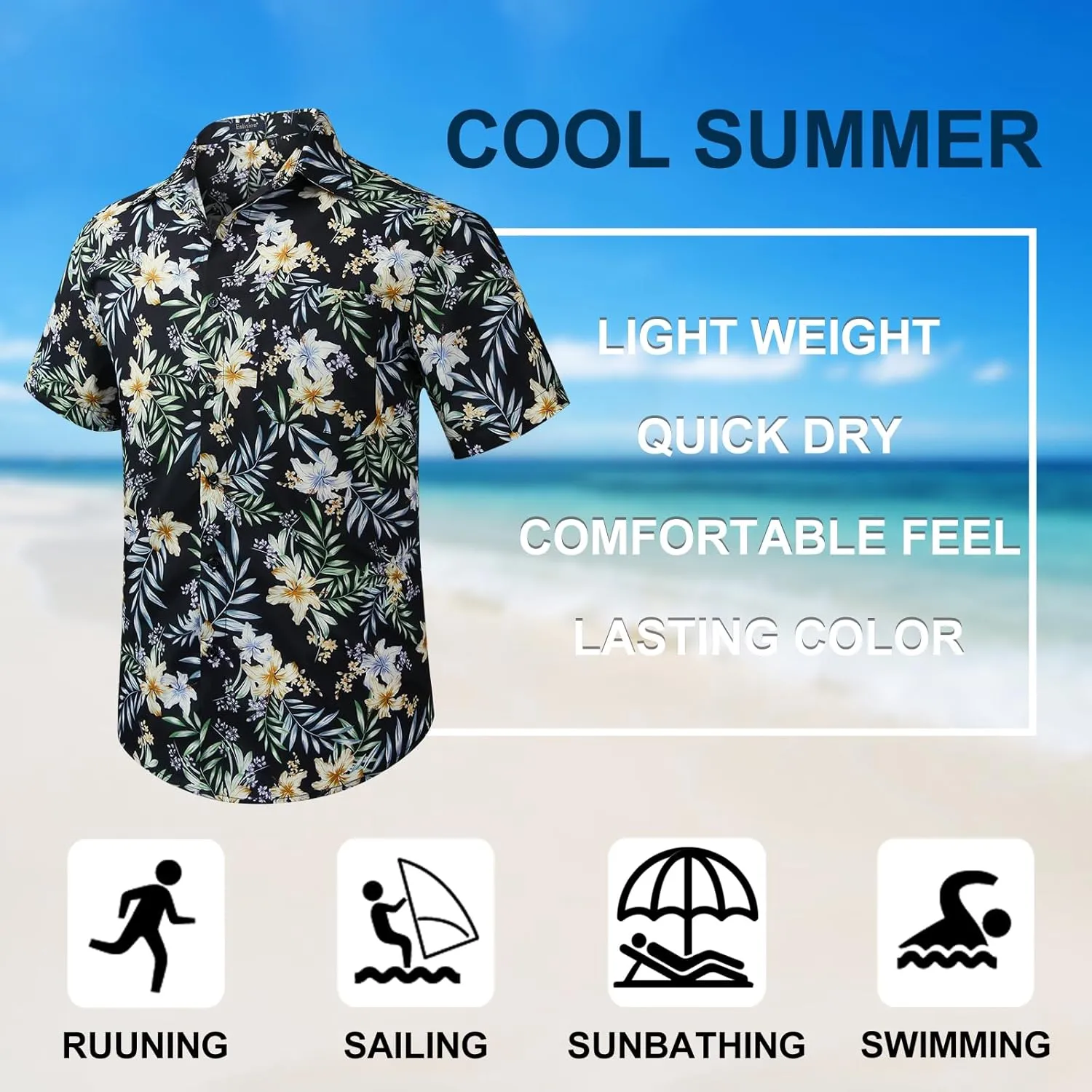 Enlison Men's Hawaiian Shirt Short Sleeve Casual Summer Beach Aloha Shirt Floral Button Down Tropical Hawaii Shirts