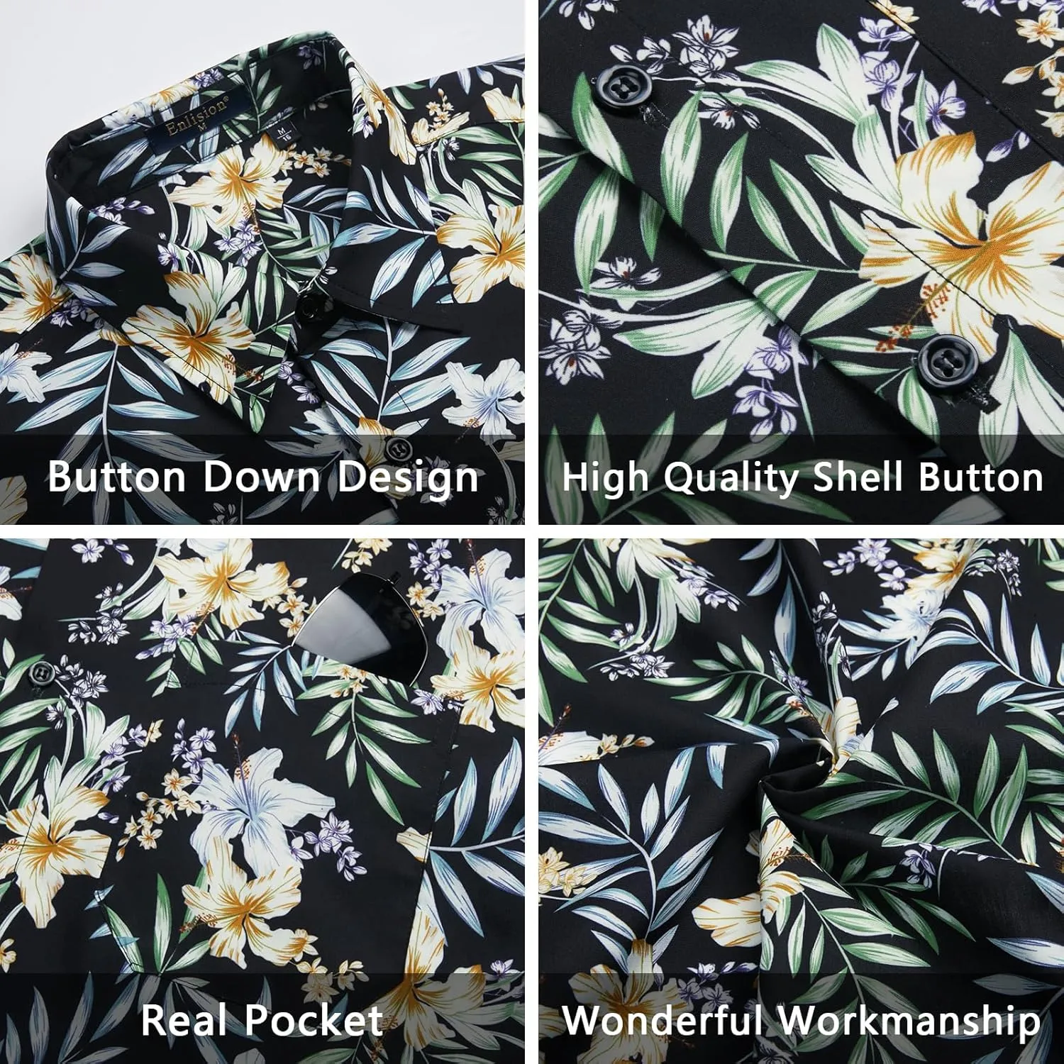 Enlison Men's Hawaiian Shirt Short Sleeve Casual Summer Beach Aloha Shirt Floral Button Down Tropical Hawaii Shirts