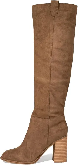 Erocalli Suede Knee-High Boots Fall Boot For Women Chunky Block High Heel Slouch Fashion Boot Round Toe Side Zipper…
