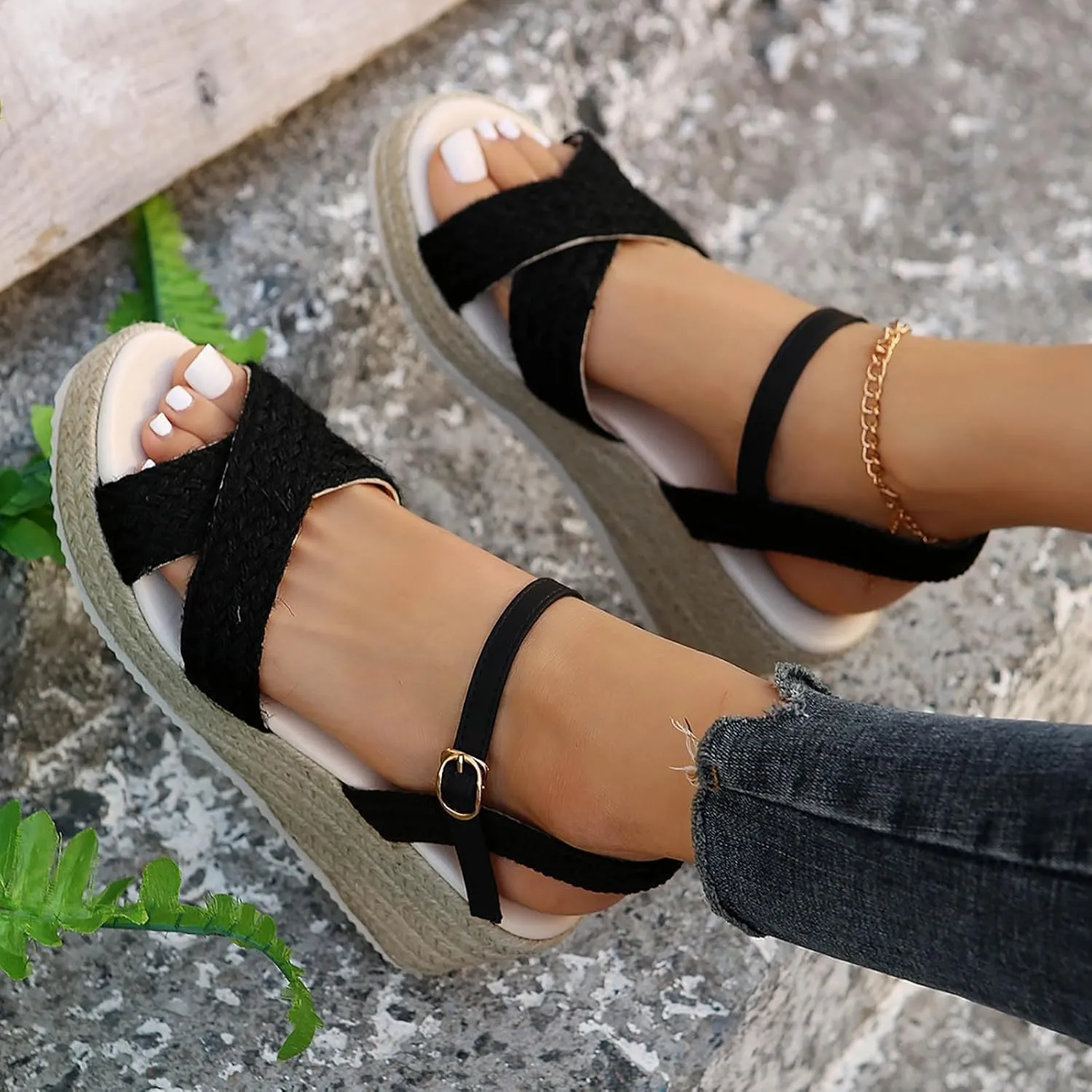 Espadrilles Wedges for Women 2025 Non Slip Platform Sandals Slingback Strappy Dressy Sandals Open Toe Summer Sandals Buckle Ankle Strap Beach Outdoor Shoes Comfortable