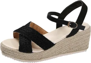Espadrilles Wedges for Women 2025 Non Slip Platform Sandals Slingback Strappy Dressy Sandals Open Toe Summer Sandals Buckle Ankle Strap Beach Outdoor Shoes Comfortable