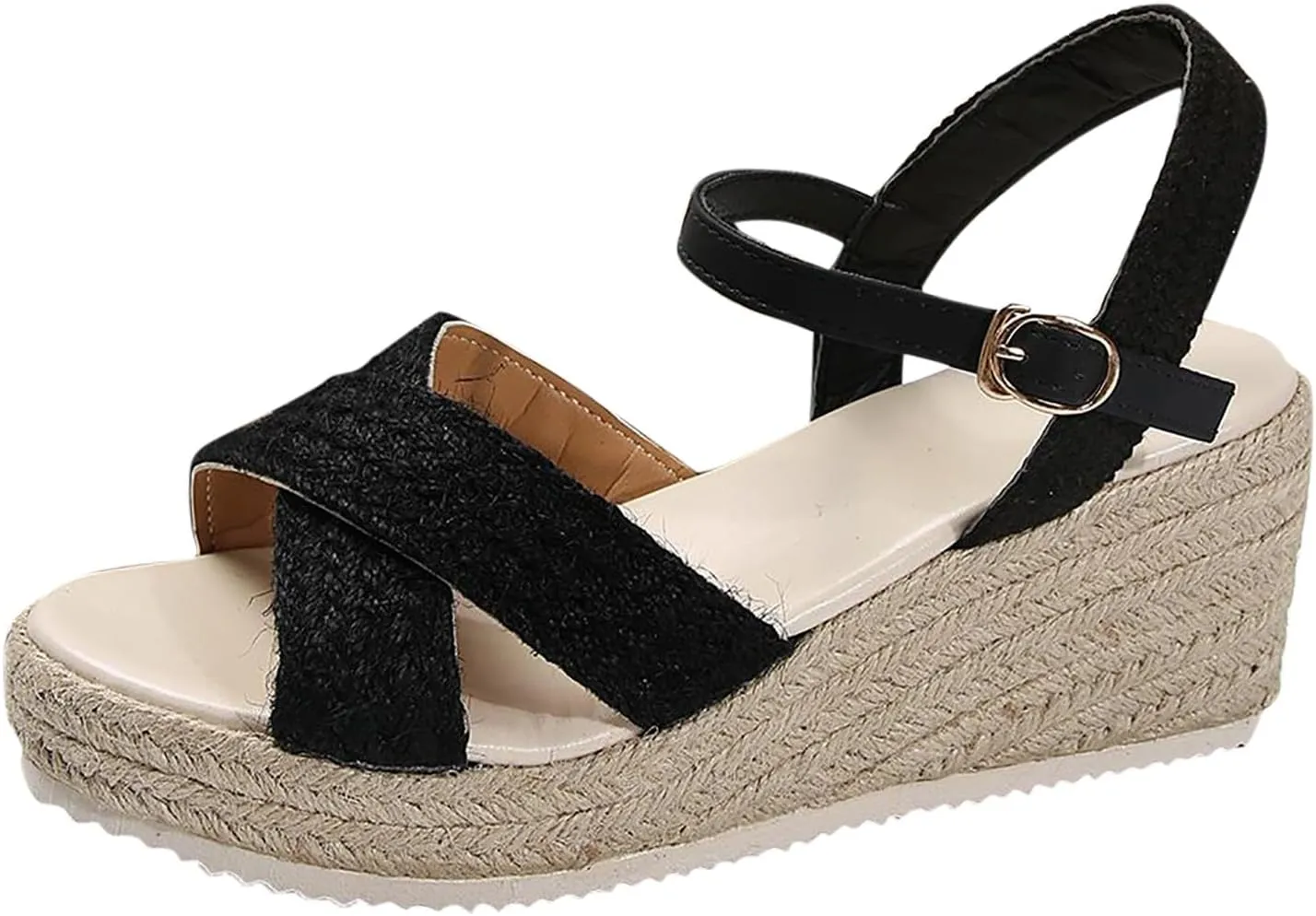 Espadrilles Wedges for Women 2025 Non Slip Platform Sandals Slingback Strappy Dressy Sandals Open Toe Summer Sandals Buckle Ankle Strap Beach Outdoor Shoes Comfortable