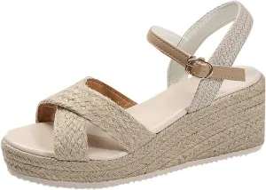 Espadrilles Wedges for Women 2025 Non Slip Platform Sandals Slingback Strappy Dressy Sandals Open Toe Summer Sandals Buckle Ankle Strap Beach Outdoor Shoes Comfortable