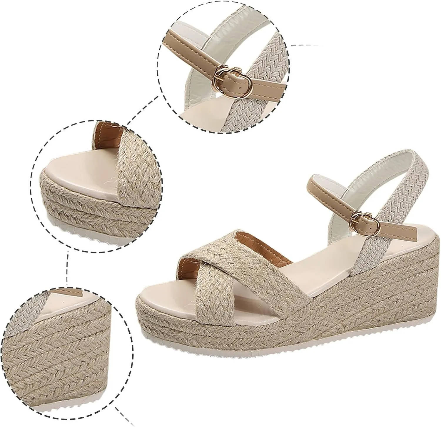 Espadrilles Wedges for Women 2025 Non Slip Platform Sandals Slingback Strappy Dressy Sandals Open Toe Summer Sandals Buckle Ankle Strap Beach Outdoor Shoes Comfortable
