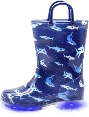 EUXTERPA Kids Toddler Light Up Rain Boots Boys Girls Waterproof Patterns and Glitter Boots with Easy On Handles