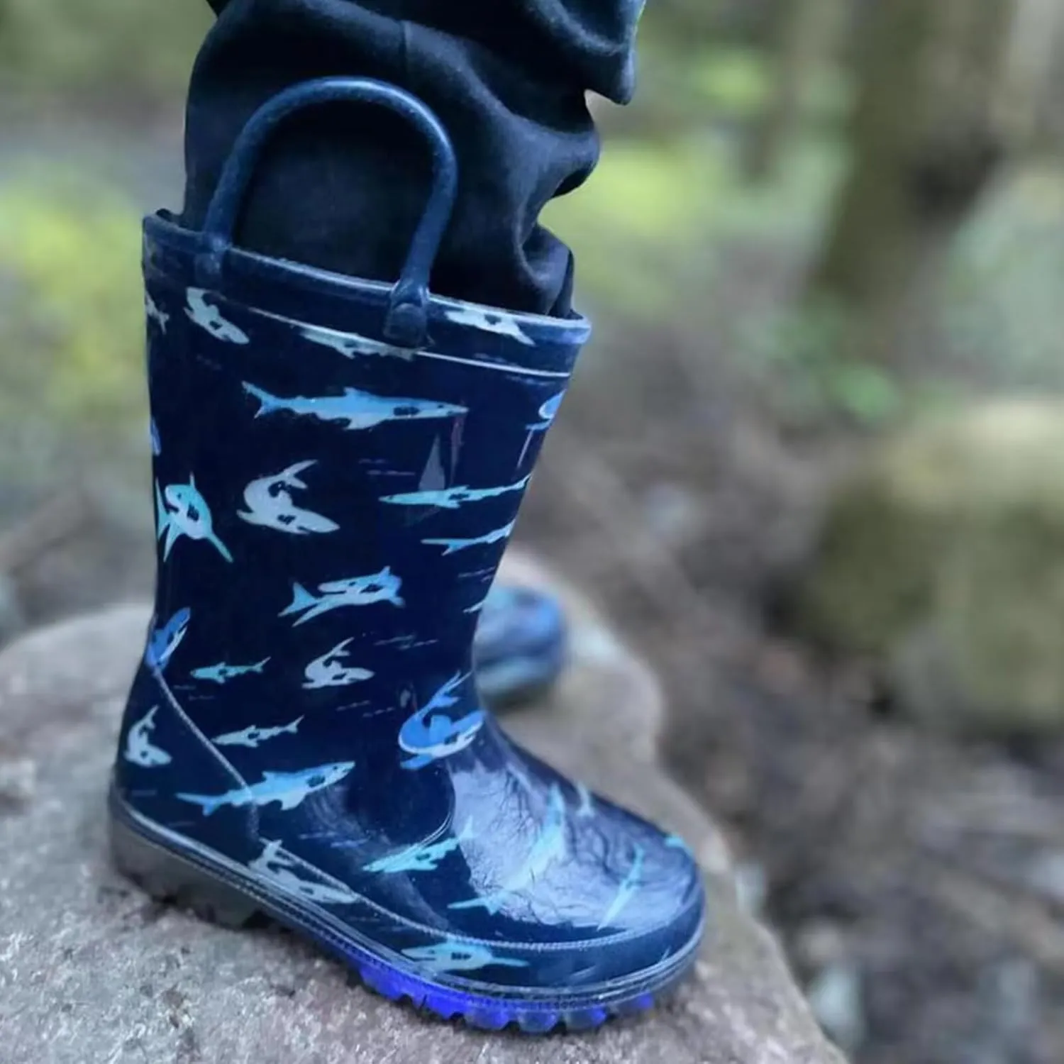 EUXTERPA Kids Toddler Light Up Rain Boots Boys Girls Waterproof Patterns and Glitter Boots with Easy On Handles