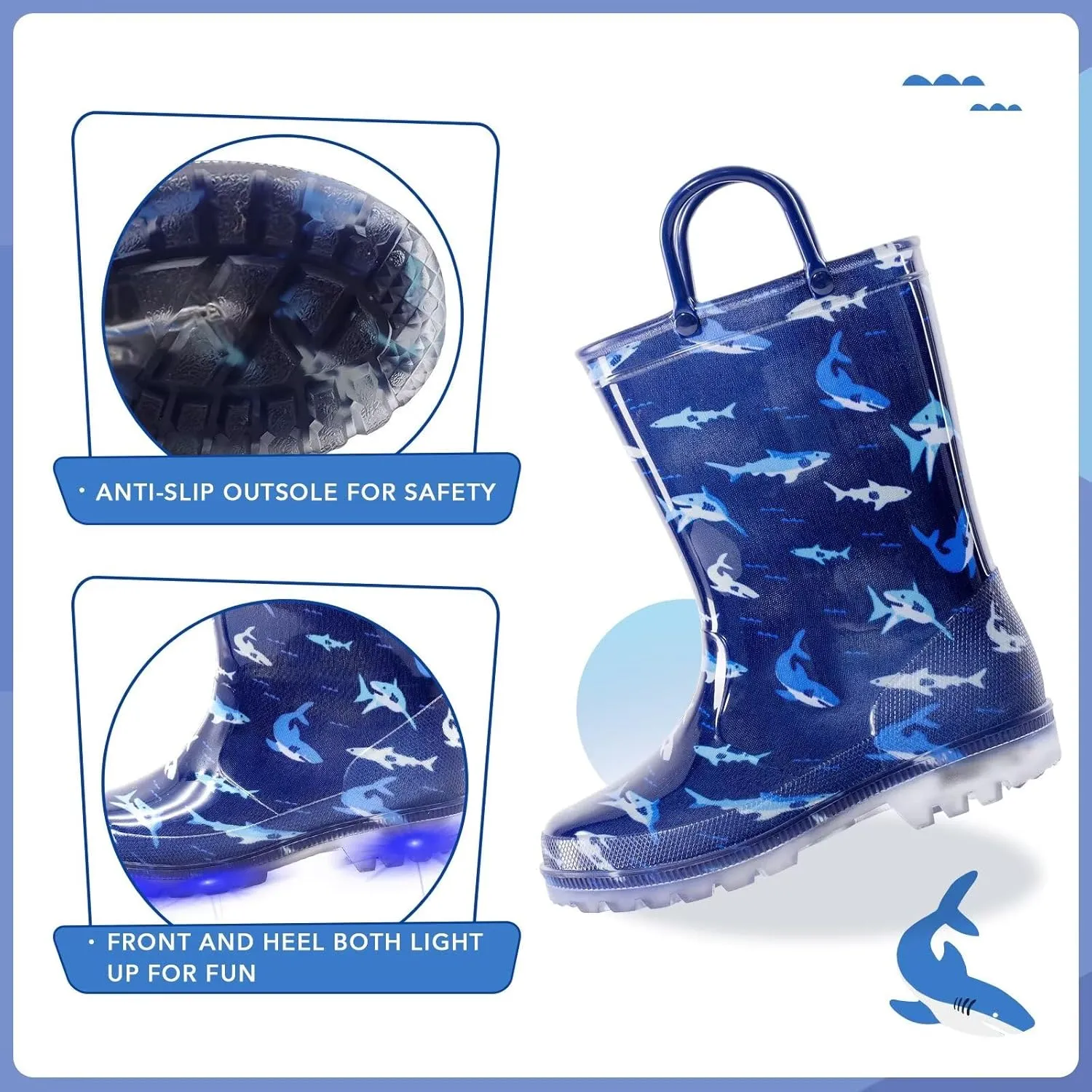 EUXTERPA Kids Toddler Light Up Rain Boots Boys Girls Waterproof Patterns and Glitter Boots with Easy On Handles