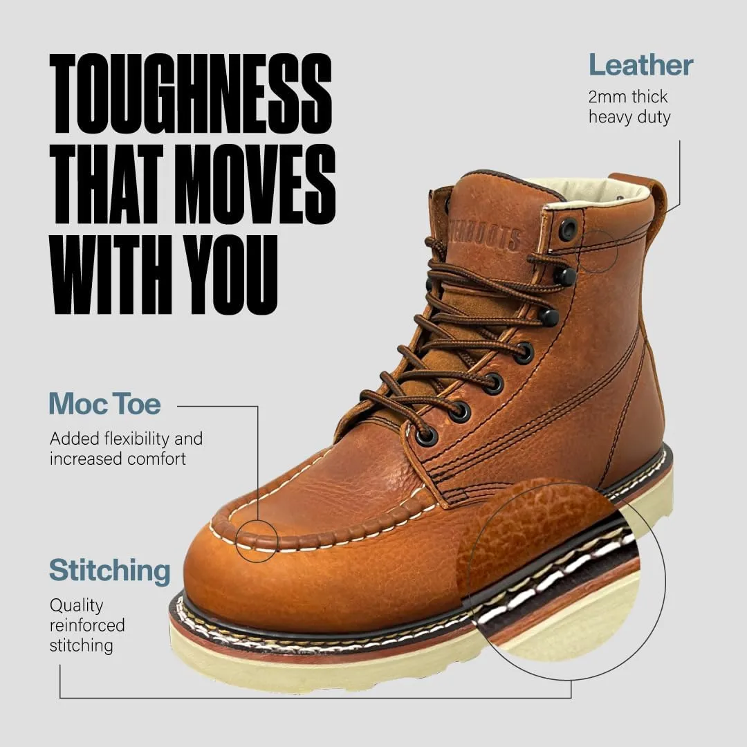 EVER BOOTS Moc Toe Work Boots for Men Construction Lightweight Wedge
