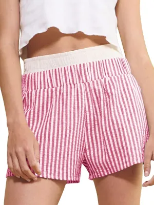 EXLURA Women's Stripe Print Exposed Boxer Shorts Elastic High Waisted Wide Leg Y2K Workout Gym Shorts