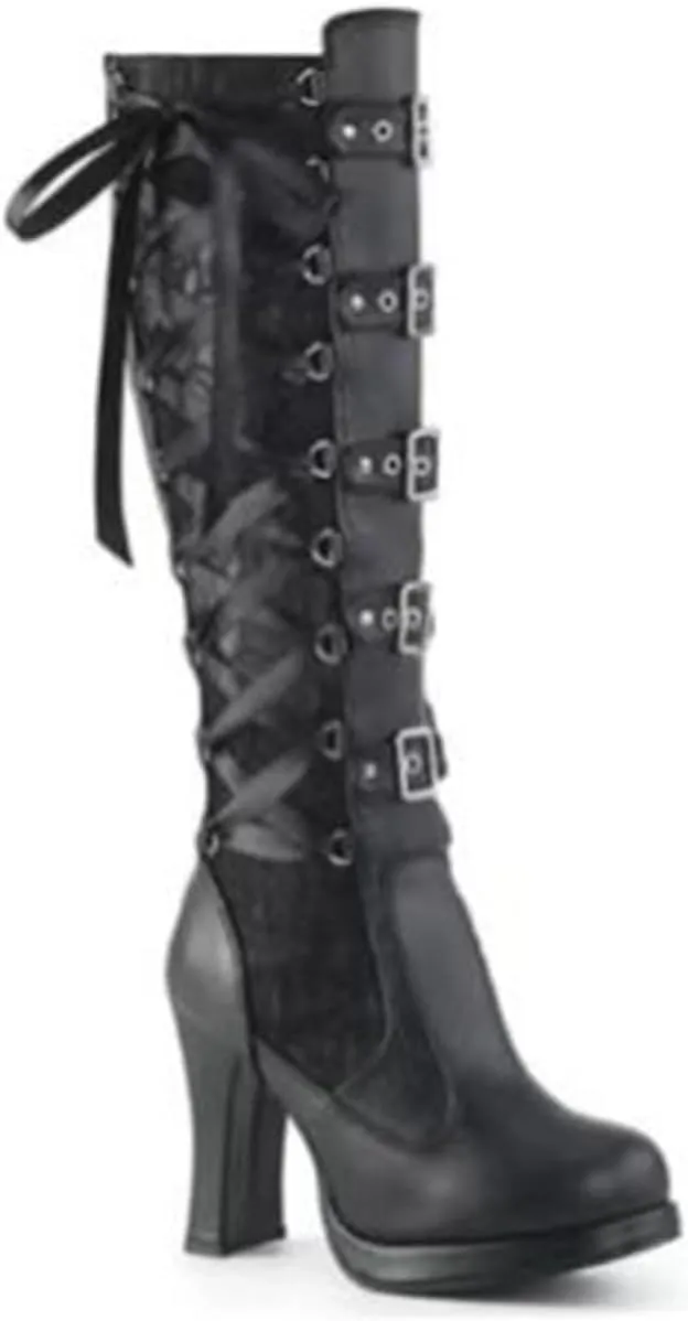 FAIRSOMA Women'S Lace Up Victorian Knee-High Boots,Classics Vintage Round Toe Kitten Heel Witch Boots Knight Combat Boots Buckle Riding Boots