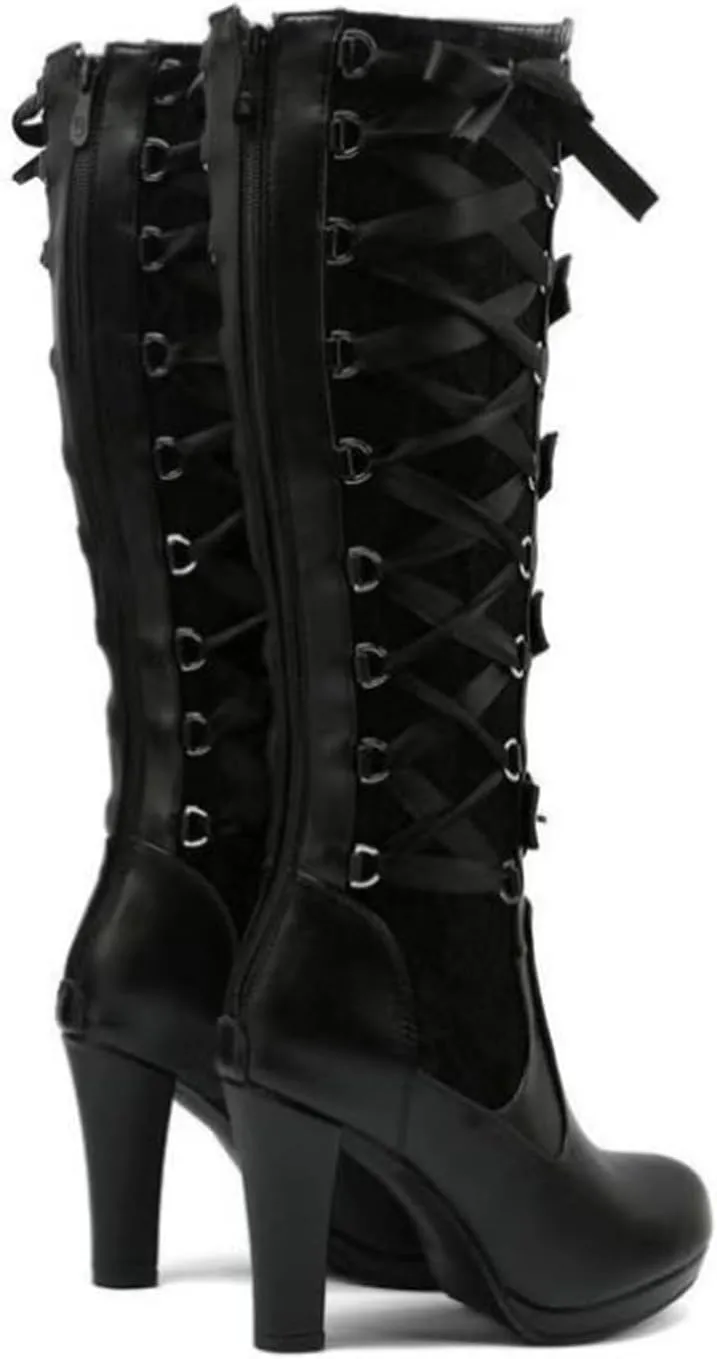 FAIRSOMA Women'S Lace Up Victorian Knee-High Boots,Classics Vintage Round Toe Kitten Heel Witch Boots Knight Combat Boots Buckle Riding Boots
