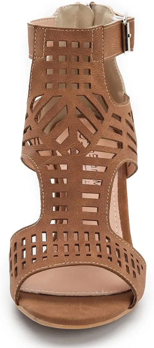 Fashion Peep Toe Booties for Women Cutout Block Heels Sandals Gladiator Summer Mesh Booties