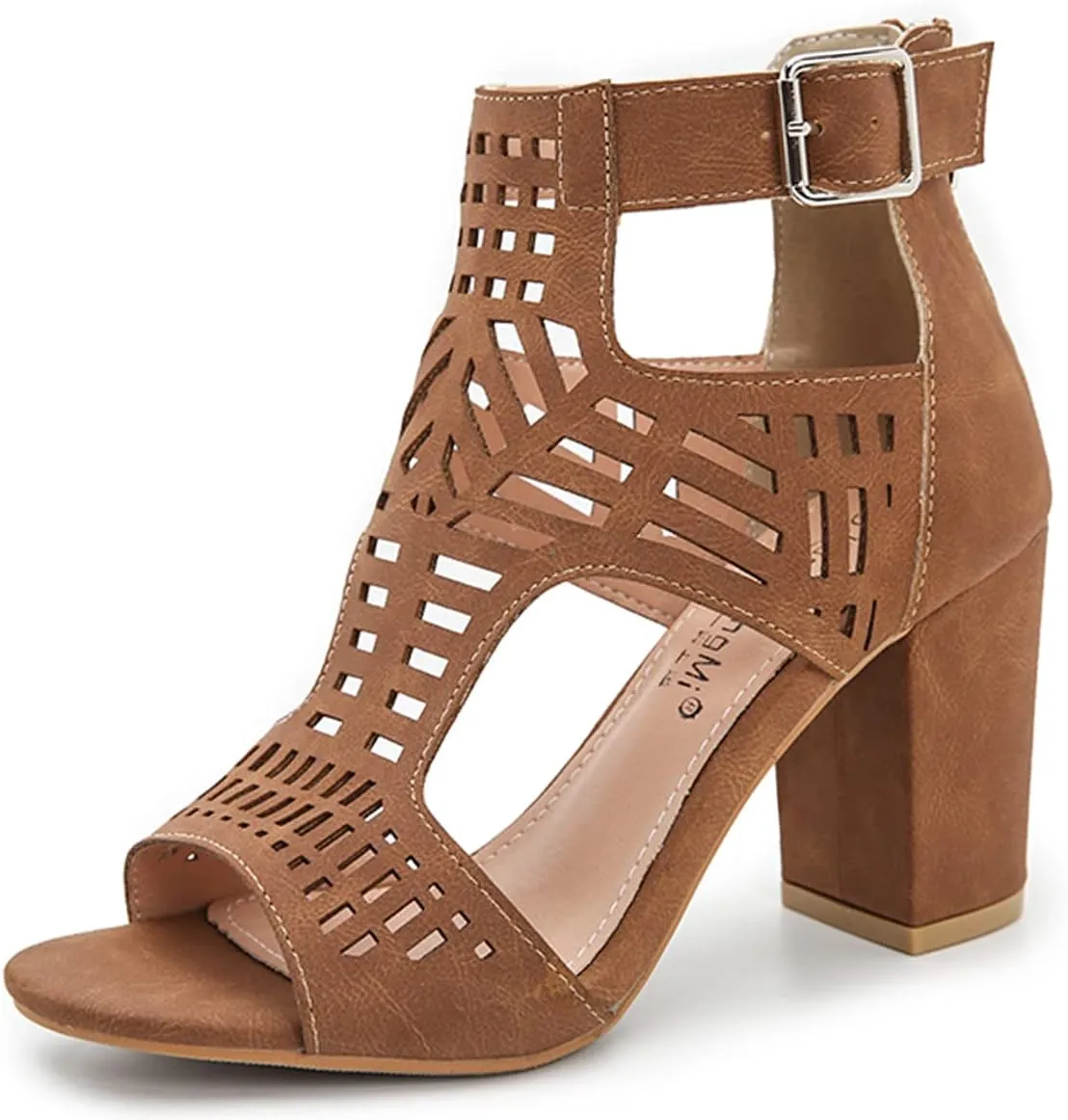 Fashion Peep Toe Booties for Women Cutout Block Heels Sandals Gladiator Summer Mesh Booties
